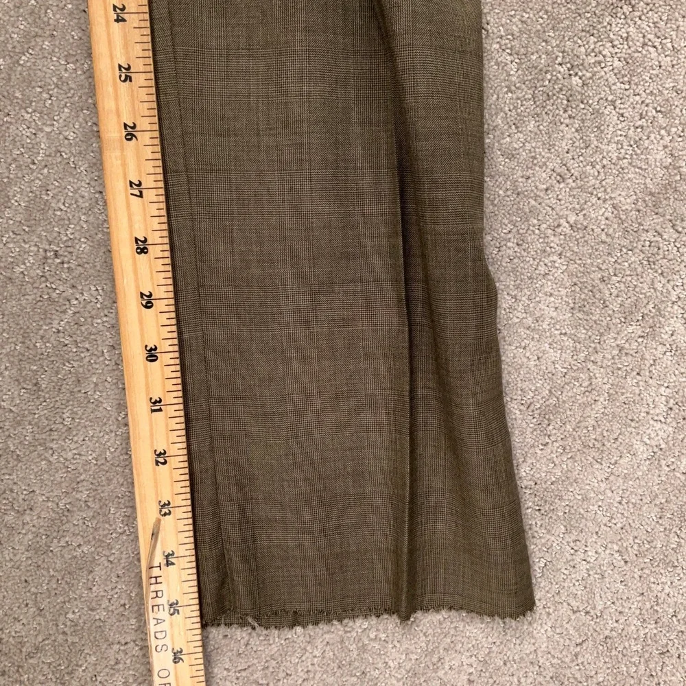 Nautica Suit Men 43R W37 Olive Brown Glen Plaid 3-Button Wool  Unhemmed
